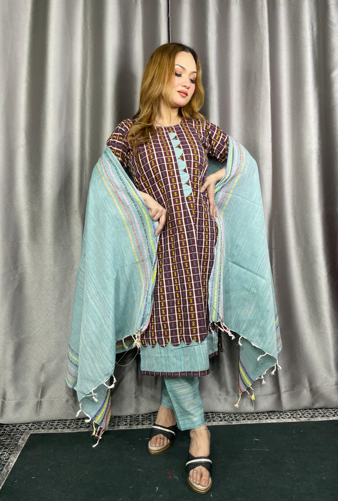 অরিজিনাল পিওর সুতি তাঁত থ্রি পিস - Image 4